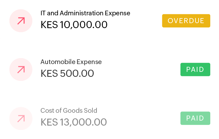 Summary of payables with their amount and status